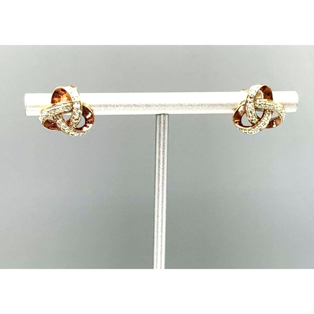 14K Rose Gold Plated Diamond Accent Pave Love Knot Interlocking Stud Earrings